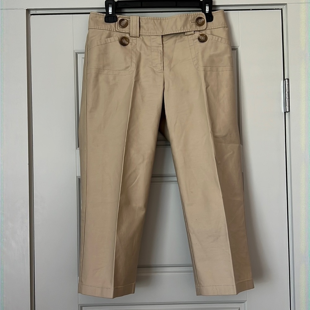 Ann Taylor Lindsay tan capri cropped pants Sz 2
